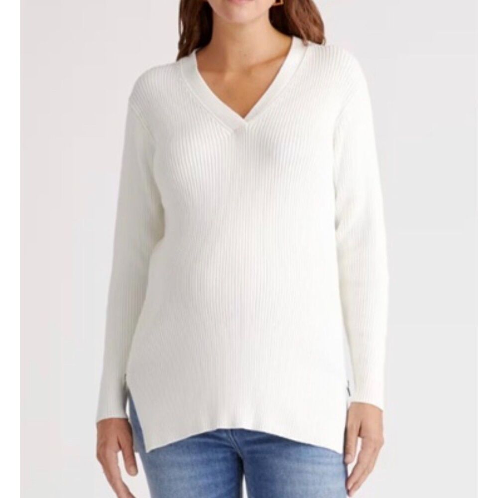 QUINCE Nursing/Postpartum 100% Organic Cotton Side Zip Fisherman's Sweater, Sz L